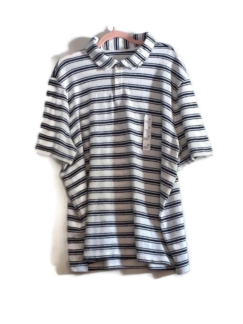 NWT Goodfellow Short-Sleeve 2-Button Terry Cloth Polo Shirt Blue Stripes XXL